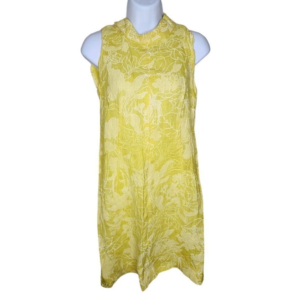 Vintage 60s Shift Dress Sleeveless Womens Size Small Yellow Mod GoGo Bark Cloth